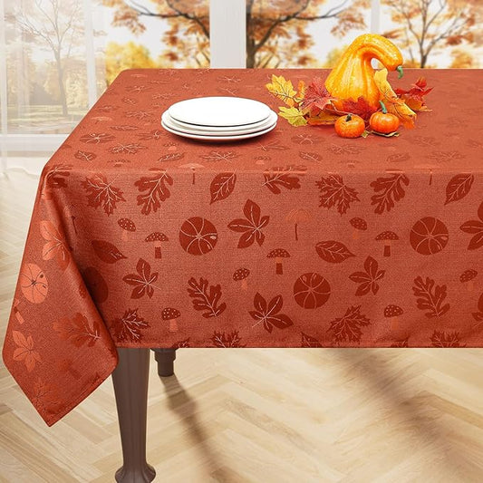 misaya Rectangle Thanksgiving Tablecloth, Waterproof Jacquard Fall Table Cloth, Damask Cloth Table Cover for Harvest Decor (60" x 102", Rust Leaves Pattern)
