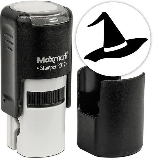 MaxMark Round Self Inking Halloween Stamp - Hat - Black Ink