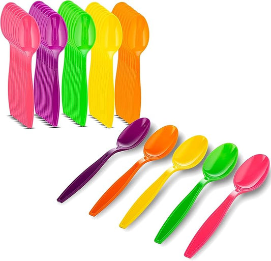 MT Products Candy Colored Medium Weight Polystyrene Plastic Tea spoons in Pink, Green, Orange, Yellow, Purple -Pack of 2000 - Colors may vary
