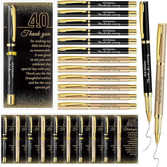 30 Set 40th Birthday Party Favor for Guest Anniversary Party Favor with Black and Gold Ballpoint Pens and Thank You Cards for Women Men Birthday Anniversary Appreciation Gifts