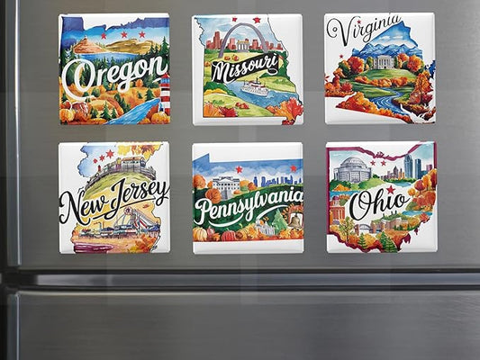 50 US States Magnet Set, Road Trip Travel Souvenir, Custom Fridge Magnets, Unique State Keepsake – Personalized Gift (20)