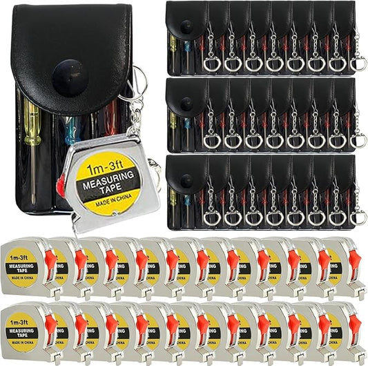 72 Pcs Mini Screwdriver Keychain Tape Measure Keychains Set Retractable Keychain Tape Measure Mini Screwdrivers in Pouch Keychain for Birthday Party Favors and Daily Use, 1 m/ 3 ft
