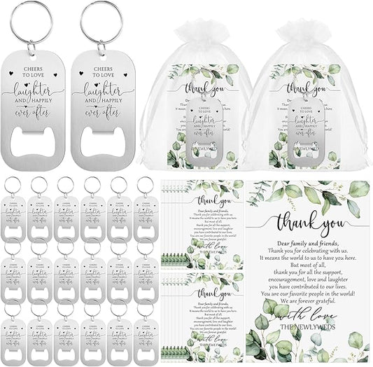 50 Sets Wedding Gifts for Guests Cheers to Love Laughter and Happily Ever After Opener Beer Opener Keychain Bottle Opener Keychain Thank You Card Organza Bags Bridal Shower Souvenirs
