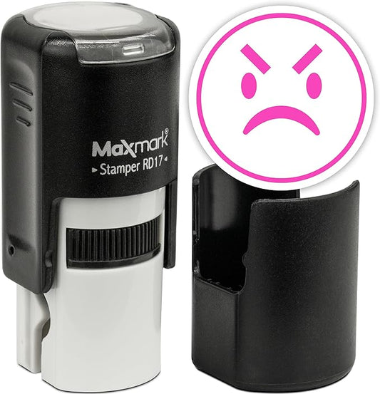 MaxMark Round Self Inking Emoji Stamp - Angry - Pink Ink