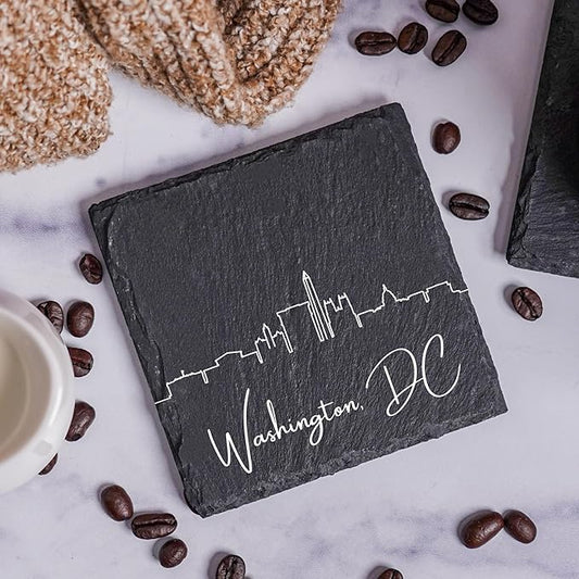 Blue Ridge Mountain Gifts - Washington DC Skyline Coasters, Set of 4 - District of Columbia Souvenir, Slate Coasters with Minimalist Skyline, Housewarming Gift for Friends, Family, & Neighbors
