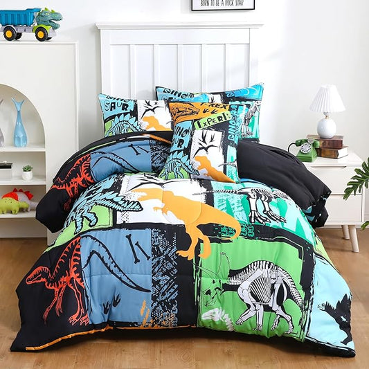 4 Pcs Bed in A Bag Twin Comforter Set for Boys, Dinosaur Bedding Sets with Sheets for Kids