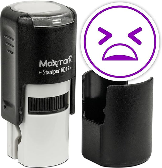 MaxMark Round Self Inking Emoji Stamp - Pain - Purple Ink