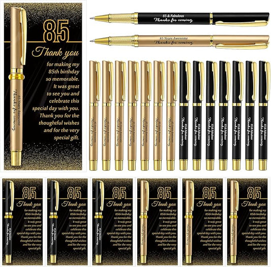 50 Set 85th Birthday Party Favor for Guest Anniversary Party Favor with Black and Gold Ballpoint Pens and Thank You Cards for Women Men Birthday Anniversary Appreciation Gifts