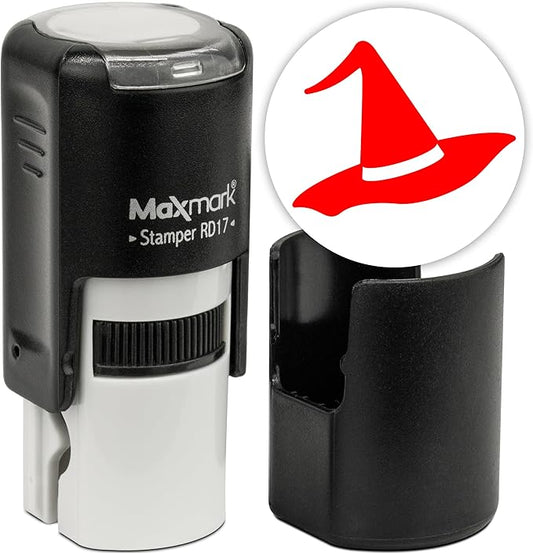 MaxMark Round Self Inking Halloween Stamp - Hat - Red Ink