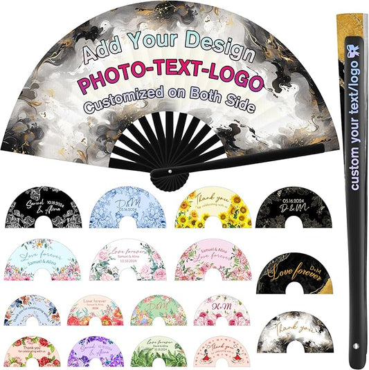 Personalized Foldable Bamboo Fans 30PCS Custom Vintage Handheld Fan with Photo Text Customized Folding Hand Fans Gift for Performance Wedding Dance Church Party 13 in