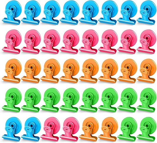 40 Pack Magnetic Clips Heavy Duty, Colorful Magnet Clips for Fridge, Refrigerator Magnets, Strong Magnetic Clip, Scratch Free Magnets with Clip for Whiteboard, Refrigerator, Locker