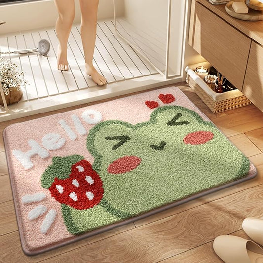 Ankah Bath Mat Cute Shower Rug, Luxury Shaggy High Absorbent and Anti Slip, Machine Washable Fit for Bathtub, Shower and Bath Room, (17.71"x 25.59", Hello Frog)
