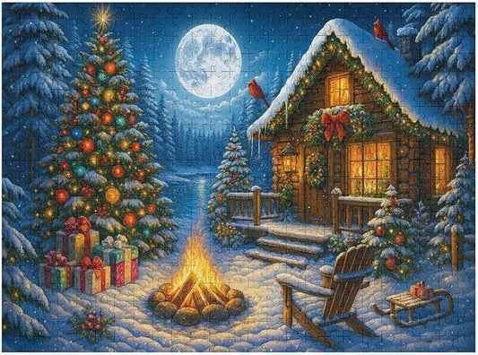 Christmas Tree with Moon 1000-Piece Wooden Jigsaw Puzzle, Festive Holiday Puzzle, Nighttime Christmas Tree Scene, Cozy Indoor Fun, Family Entertainment, Mindful Leisure Activity