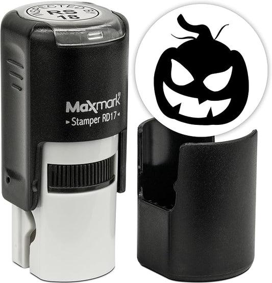 MaxMark Round Self Inking Halloween Stamp - Pumpkin - Black Ink