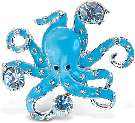 CoTa Global Octopus Sparkling Fridge Magnet - Blue & Silver Rhinestone Decor, Ocean Decor Cute Magnets for Whiteboard, Locker Accessories & Office - 2 Inches