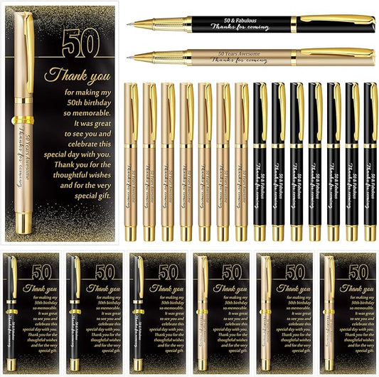 50 Set 50th Birthday Party Favor for Guest Anniversary Party Favor with Black and Gold Ballpoint Pens and Thank You Cards for Women Men Birthday Anniversary Appreciation Gifts