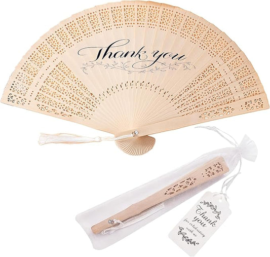 50 Pcs Wedding Fans Engraved Wooden Folding Hand Fans with Organza Bags, Wedding Party Favors for Guests, Bridal Shower & Summer Outdoor Ceremony (Style7,50)