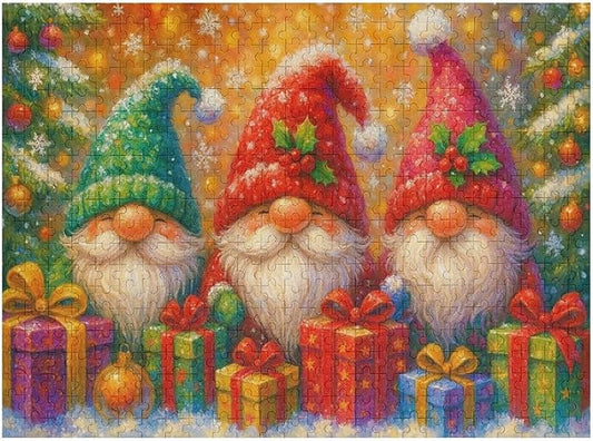 Joyful Christmas Gnome 500-Piece Wooden Jigsaw Puzzle, Winter Holiday Brain Challenge, Cozy Indoor Fun, Relaxing for Puzzle Lovers