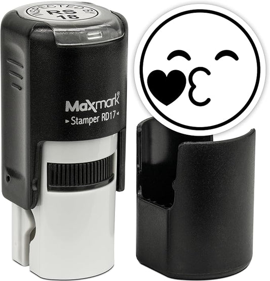 MaxMark Round Self Inking Emoji Stamp - Kiss - Black Ink