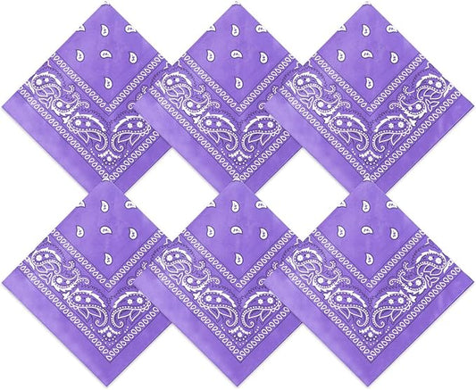 Blulu 6 Pcs Neon Color Cowboy Bandanas for Men Women Assorted Paisley Pattern Handkerchiefs 22 x 22 Inch Kids Headwrap Scarfs