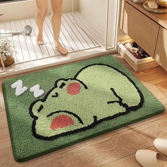 Ankah Bath Mat Cute Shower Rug, Luxury Shaggy High Absorbent and Anti Slip, Machine Washable Fit for Bathtub, Shower and Bath Room, (17.71"x 25.59", Sleep Frog)