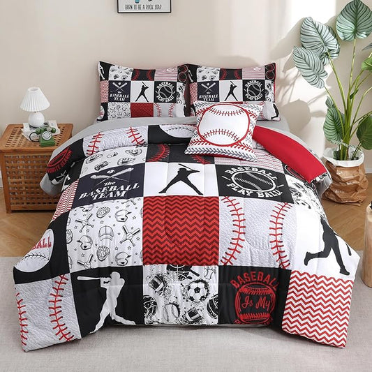 6 Pcs Baseball Bedding Sets Sports Full Comforter Set with Sheets for Boys Kids Teens