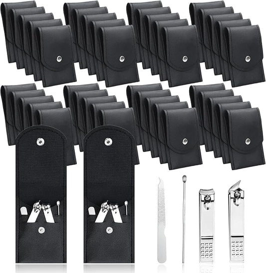 50 Sets Finger Nail Clipper Set Bulk,4 in 1 Black Adult Stainless Steel Travel Manicure Kit with Case Individually Wrapped Nail Clippers Bulk for Homeless,Hotel,Charity