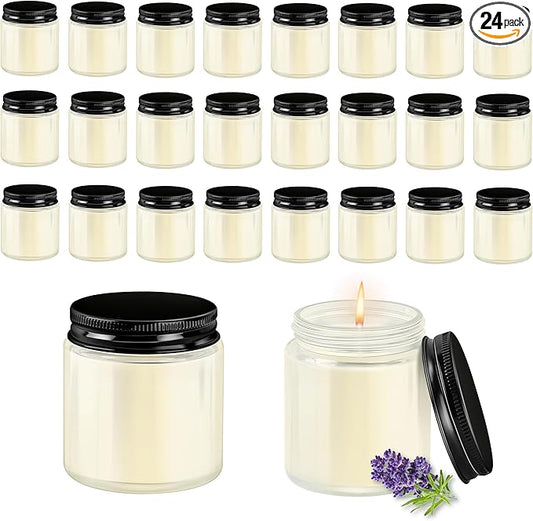 ACITHGL 24 Pcs 4oz Mini Mason Jar Candles Small Lavender Scented Candles Bulk Aromatherapy Ideal Souvenir Favors for Wedding Birthday Party (Black, 24)