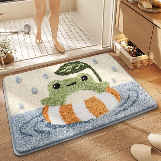 Ankah Bath Mat Cute Shower Rug, Luxury Shaggy High Absorbent and Anti Slip, Machine Washable Fit for Bathtub, Shower and Bath Room, (17.71"x 25.59", Pool Frog)