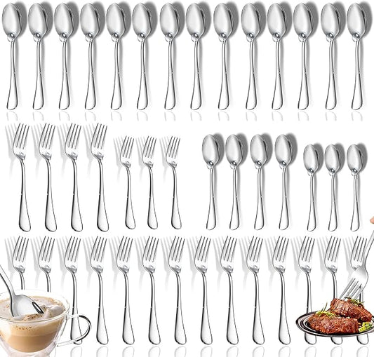 40 Pieces Spoons and Forks Set, Stainless Steel Forks and Spoons Silverware Set, Home Kitchen Cutlery Forks and Spoons