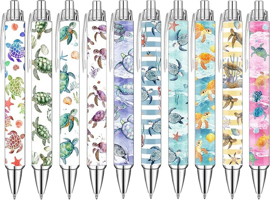 Idealmuzik Cute Turtle Pens Set – Adorable Sea Turtle Gel Ink Pens for Teachers – Fun Ocean Animal Stationery for Office, or Gifts – New Year Gifts, 10 Pack