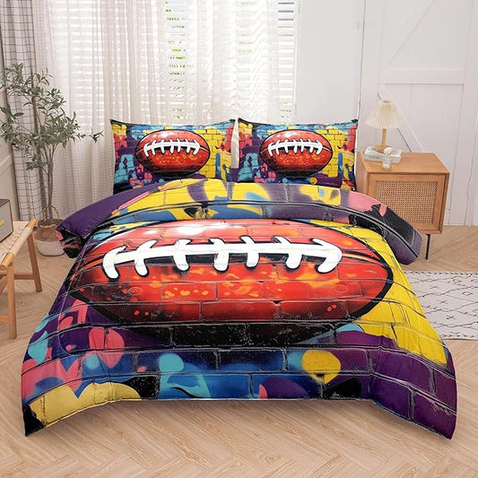 Helloosun 5PCS Football Comforter Set Full,Sports Bedding Sets for Boys,Full Comforter Sets for Boys,Football Bedding Set with Sheets