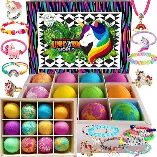 Unicorn Bath Bombs for Girls with Jewelry Inside - Organic Bath Bombs for Kids with Surprise, Natural, Skin Moisturizing BathBombs, Rainbow Bubble Bath. Stocking Stuffers Christmas Gifts for Girls