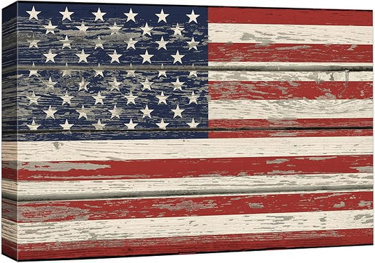 wall26 Canvas Print Wall Art United States Flag on Vintage Retro Wood Panels Pop Culture Cultural Digital Art Modern Art Traditional Colorful for Living Room, Bedroom, Office - 24"x36"