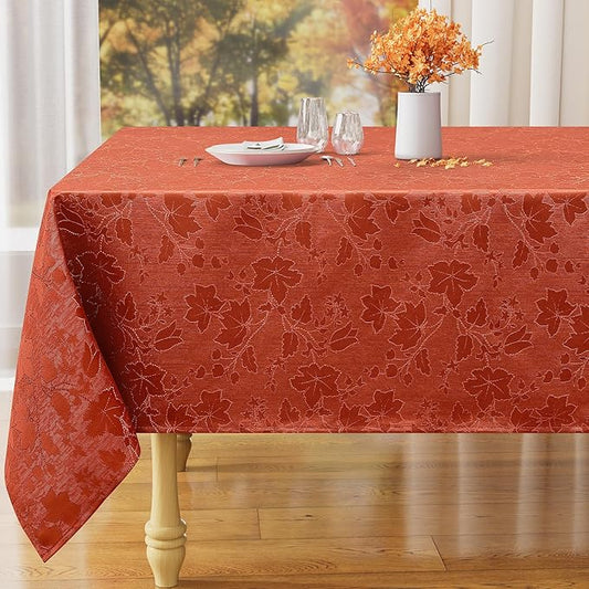 misaya Rectangle Thanksgiving Tablecloth, Waterproof Jacquard Fall Table Cloth, Damask Cloth Table Cover for Harvest Decor (60" x 102", Rust Maple Leaf)