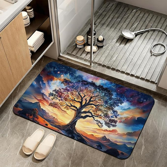 Non Slip Bath Mat,Tree of Life Bathroom Decor,Diatomaceous Bath Mat Quick Dry Absorbent Bathroom Rugs-Shower Rug for Kitchen Laundry Bathtub Shower 17"x29.5"