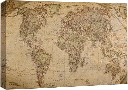 wall26 Canvas Print Wall Art Vintage Antique Globe World Map Educational & School History Modern Art Map of The World Decorative Multicolor Minimalism for Bedroom - 12"x18"