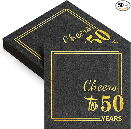 50th Birthday Cocktail Party Napkins-50PCS 13 * 13 inches Cheers to Years Disposable Paper Napkins for Birthday Wedding Anniversary Decorations Party Props Supplies Black and Gold (50th)