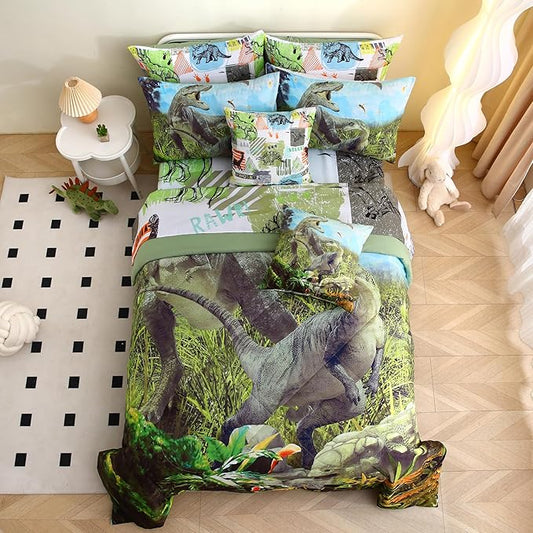 Dinosaur Bedding Set - 9Pc Full Comforter Set with Sheets for Kids, 3D Dinosaur Comforter & Sheets