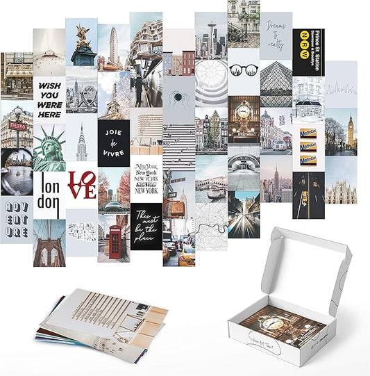 HAUS AND HUES Aesthetic Photo Collage Kit - City Wall Collage Kit, Aesthetic New York Pictures (4" x 6", Set of 50)