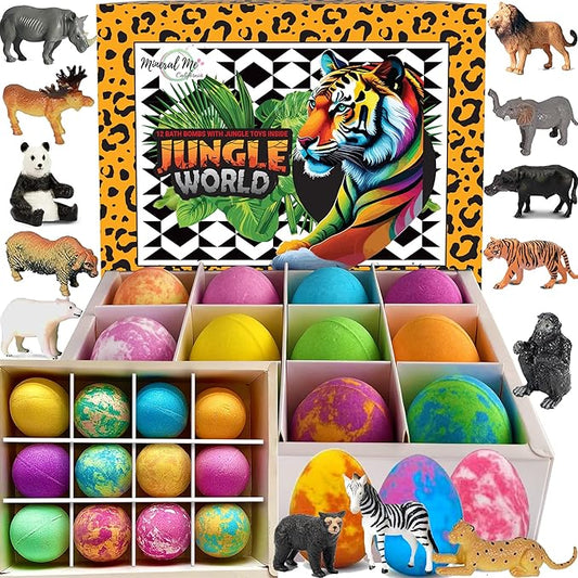 Bath Bombs for Kids with Surprise Inside- 12 pk Kids Bath Bombs with Jungle Toys, Organic, Natural, Skin-Moisturizing Bubble BathBombs. Birthday Gifts for Boys, Girls, Toddlers