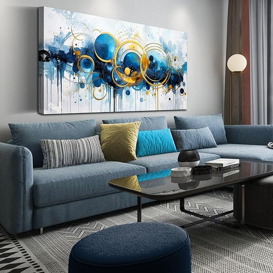 JKWALL77 Big Abstract Canvas Wall Art for Living Room - Blue Modern Wall Decor Ready to Hang Size 29" x 59"