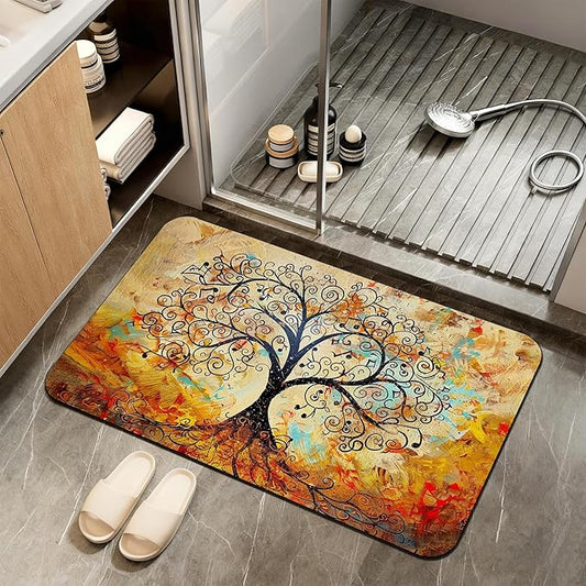 Non Slip Bath Mat,Vintage Life Tree Bathroom Decor,Abstract Tree Diatomaceous Bath Mat Quick Dry Absorbent Bathroom Rugs-Shower Rug for Kitchen Laundry Bathtub Shower 17"x29.5"