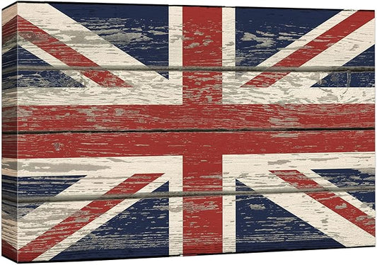 wall26 Canvas Print Wall Art United Kingdom British Flag on Vintage Retro Wood Panels Pop Culture Cultural Digital Art Modern Art Traditional Colorful for Living Room, Bedroom, Office - 12"x18"