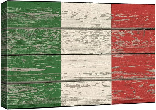 wall26 Canvas Print Wall Art Italian Flag on Vintage Retro Wood Panels Pop Culture Cultural Digital Art Modern Art Traditional Colorful for Living Room, Bedroom, Office - 32"x48"
