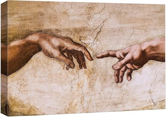 wall26 Canvas Print Wall Art The Creation of Adam Closeup by Michelangelo Spiritual & Religious Cultural Oil Painting Renaissance Traditional Portrait for Living Room, Bedroom, Office - 12"x18"