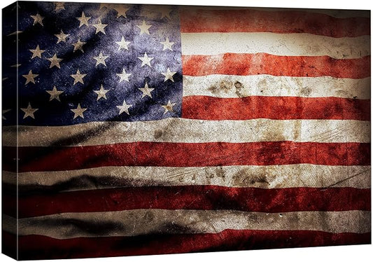 wall26 Canvas Print Wall Art Dark Faded Vintage Retro American Flag Pop Culture Cultural Digital Art Modern Art Traditional Colorful for Living Room, Bedroom, Office - 32"x48"