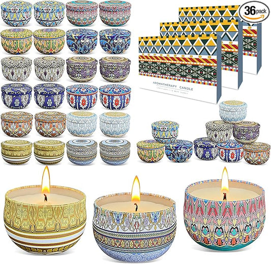 36 Pack Scented Candles Set for Home, Relaxing Stress Relief, Aromatherapy, Russian Patterns - Natural Soy Wax and Fragrance - Gifts for Women, Mom, Best Friend, Wife, Birthday