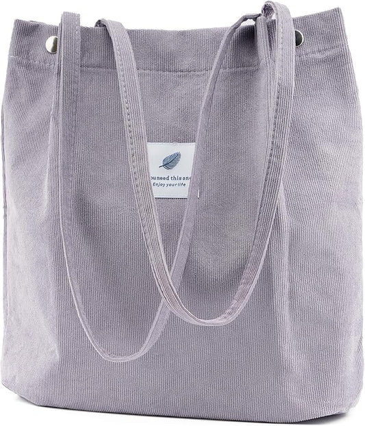 Corduroy Tote Bag Cute Tote Bags for Women Shoulder Bag with Inner Pocket for Work Beach Travel and Shopping Grocery