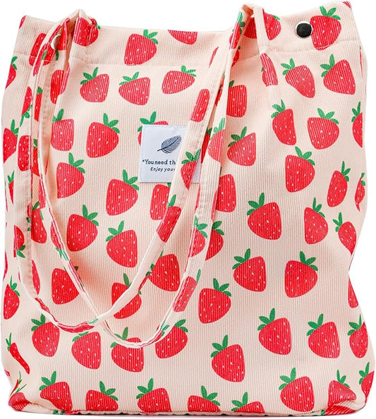 Corduroy Tote Bag Cute Tote Bags for Women Shoulder Bag with Inner Pocket for Work Beach Travel and Shopping Grocery
